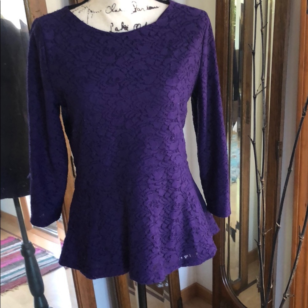 Talbots royal purple lace peplum top
